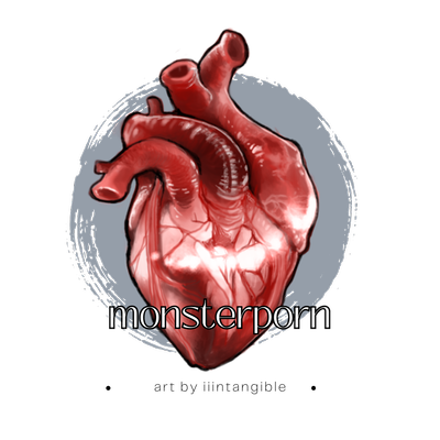 an anatomically correct heart displaying text that reads 'monsterporn'; another line of text reads 'art by iiintangible'